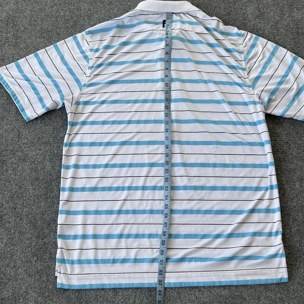 Footjoy Shirt Men Large Blue White Stripe Golf Polo Performance Hybrid Relax Fit
